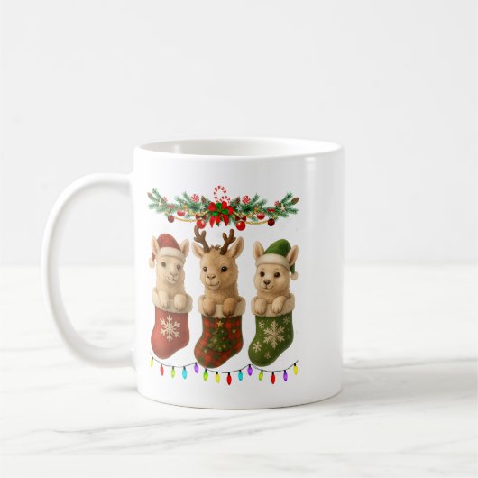 Mug Llama In Christmas Socks Lights Llama Xmas  (Gauche)
