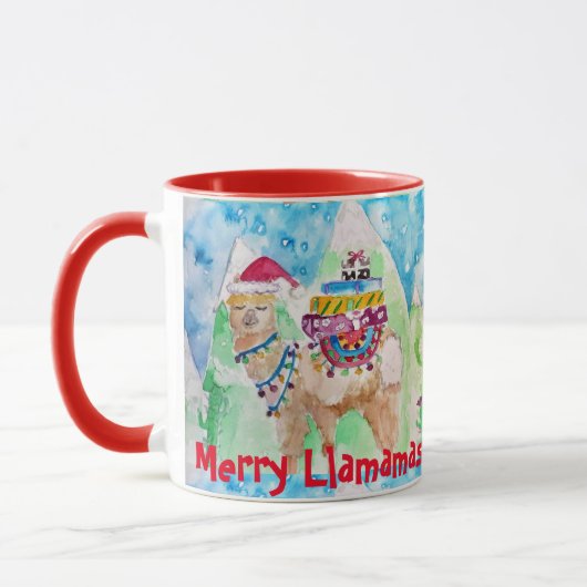 Mug Llama Merry Llamamas Blue Red Christmas Musique (Gauche)