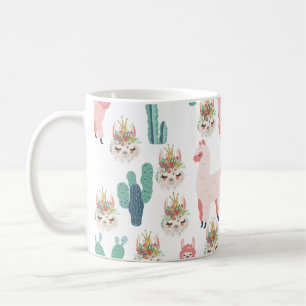Mug Llama Rose et Cactus Vert, Alpaga, Mignon, Féminin