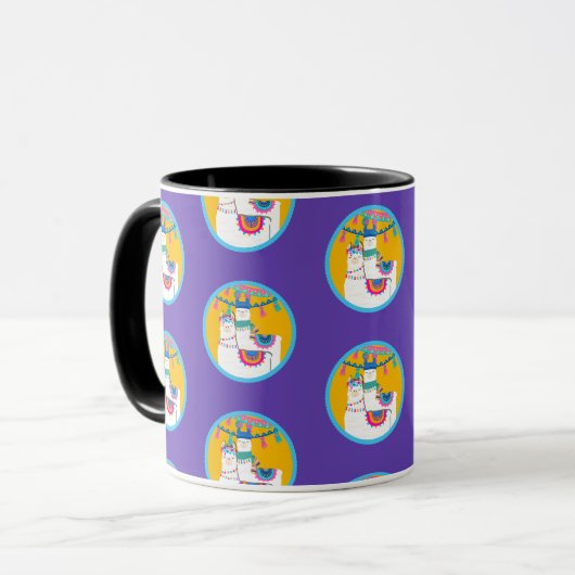 Mug Llama Violet Bleu Jaune Anniversaire Coloré (Devant gauche)