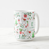 Mug Llamas de Noël, Cactus, Berries, Arbres Monogramme (Devant droit)