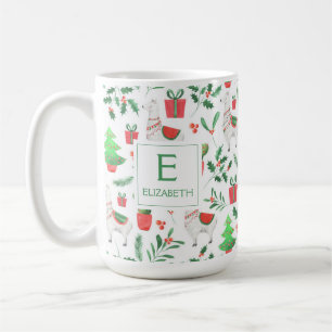 Mug Llamas de Noël, Cactus, Berries, Arbres Monogramme