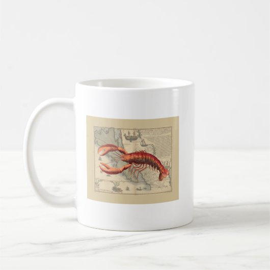 Mug Lobster Print On Nautical Map (Gauche)