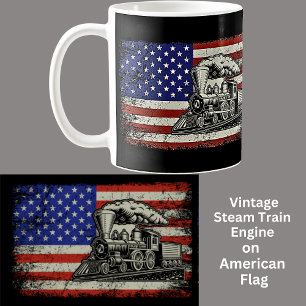 Mug Locomotive à vapeur sur drapeau américain USA