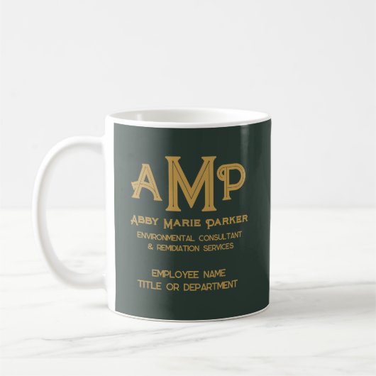 Mug Logo 3 lettres vert foncé or Monogramme (Gauche)