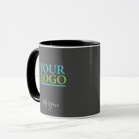 Mug Logo/Art/Photo, Nom Script blanc, Gris foncé (Devant gauche)