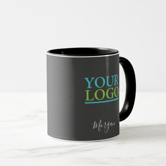 Mug Logo/Art/Photo, Nom Script blanc, Gris foncé (Devant droit)