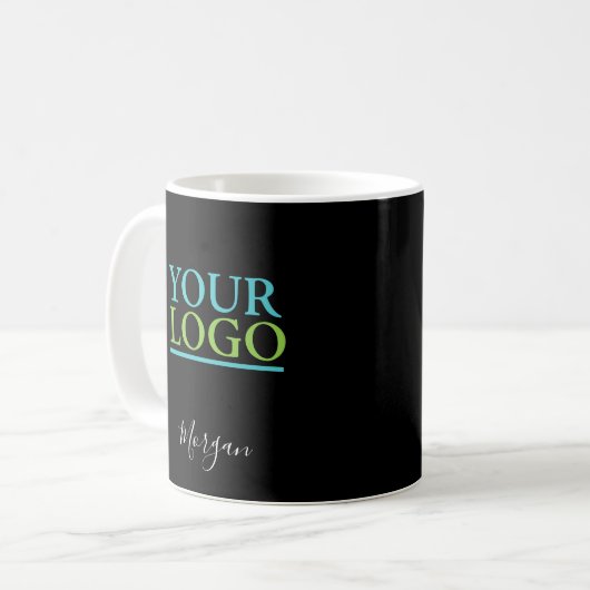 Mug Logo/Art/Photo, Nom Script blanc, Noir (Devant gauche)