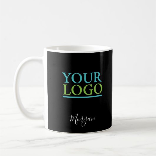 Mug Logo/Art/Photo, Nom Script blanc, Noir (Gauche)