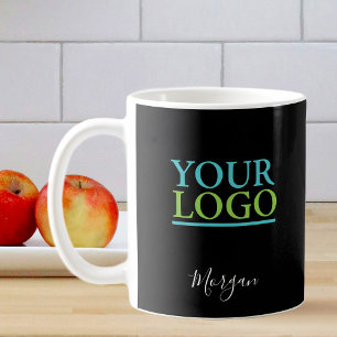 Mug Logo/Art/Photo, Nom Script blanc, Noir