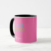 Mug Logo/Art/Photo, Nom Script blanc, Rose (Devant gauche)