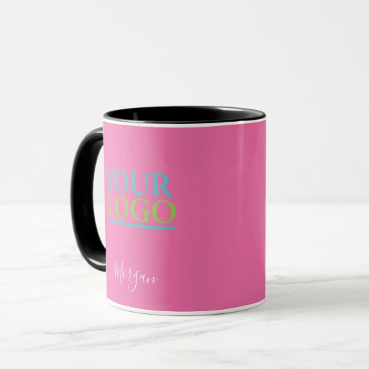 Mug Logo/Art/Photo, Nom Script blanc, Rose (Devant gauche)