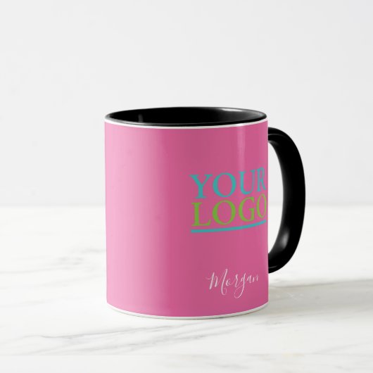 Mug Logo/Art/Photo, Nom Script blanc, Rose (Devant droit)
