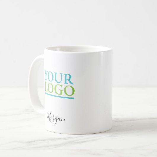 Mug Logo/Art/Photo, Nom Script noir, Blanc (Devant gauche)