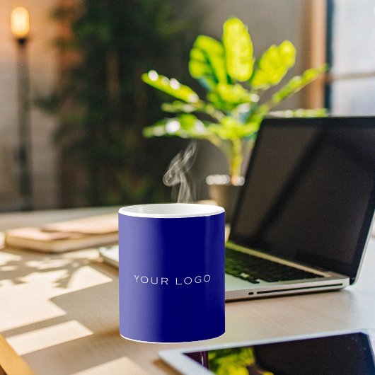 Mug logo commercial blanc bleu marine rectangulaire