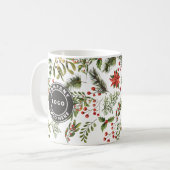 Mug Logo d'affaires Pine de Noël Baies rouges Botaniqu (Devant gauche)