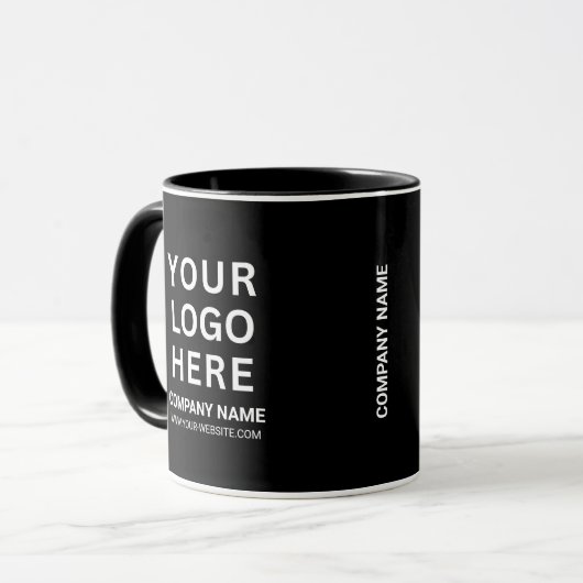 Mug Logo de l'entreprise blanche personnalisée sur un  (Devant gauche)
