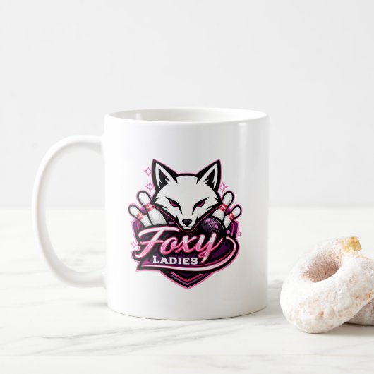 Mug Logo de l'équipe de bowling Foxy Ladies (Avec donut)