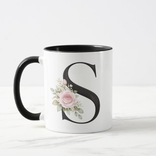 Mug Logo de monogramme élégant à lettre S florale (Gauche)