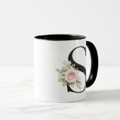 Mug Logo de monogramme élégant à lettre S florale (Devant droit)