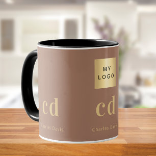Mug Logo de société de nom monogramme marron moka