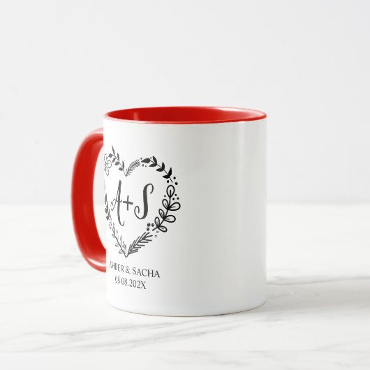 Mug Logo du Mariage de monogramme personnalisé avec co (Devant gauche)