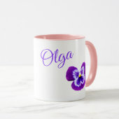 Mug Logo Du Nom "Olga" Avec Un Pansy Violet (Devant droit)