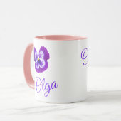 Mug Logo Du Nom "Olga" Avec Un Pansy Violet (Devant gauche)