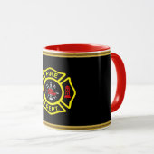 Mug Logo du service d'incendie Badge noir et jaune (Devant droit)