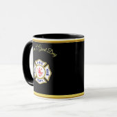 Mug Logo du service d'incendie Bleu et blanc Badge or (Devant gauche)