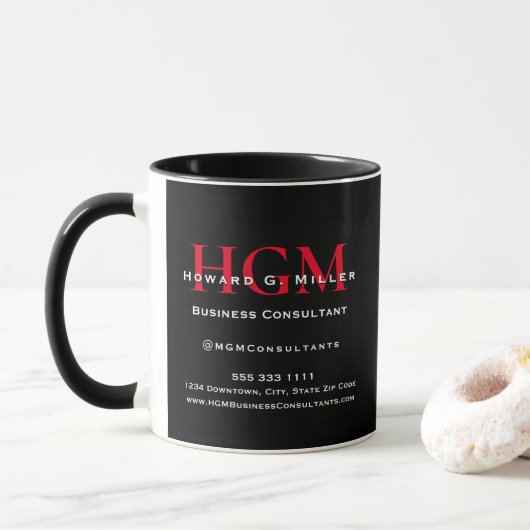 Mug Logo Monogramme d'entreprise Noir Rouge Blanc Prom (Avec donut)