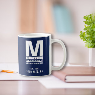 Mug Logo Monogramme en bleu personnalisé Nom commercia
