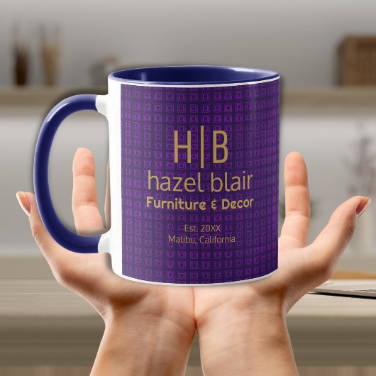 Mug Logo Monogramme Or Moderne Carré violet Motif