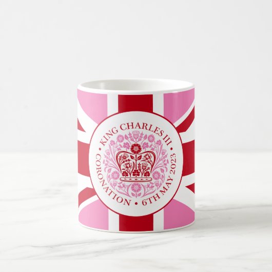 Mug Logo rouge rose du couronnement du roi Charles III (Centre)