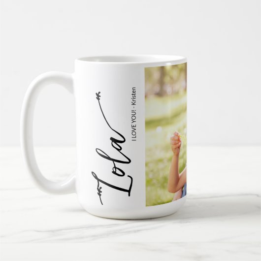 Mug Lola Je vous aime Photo personnalisée Nom Script (Gauche)