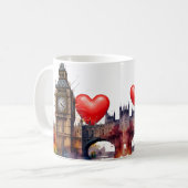 Mug London Watercolor scène Red Hearts arrière - plan. (Devant gauche)