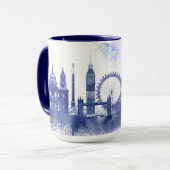 Mug Londres Skyline - Aquarelle bleue (Devant gauche)