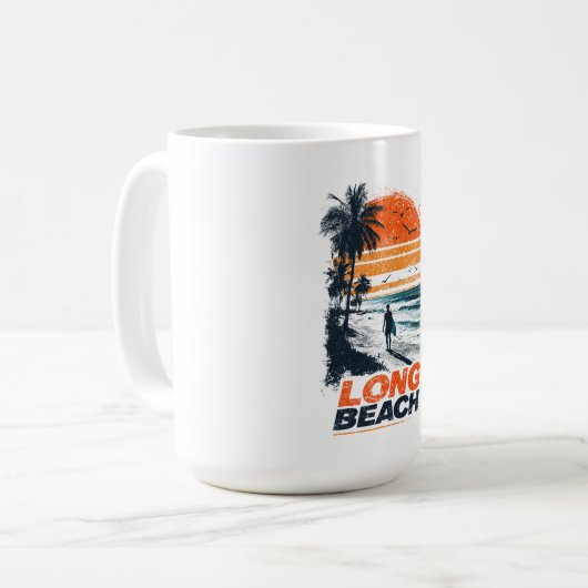 Mug Long Beach California Retro Sunset Palm Tree Beach (Devant gauche)