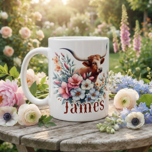 Mug Longhorn Texas à l'aquarelle Personnalisé