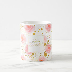 Mug L'or éclabousse les roses roses bonjour beaux