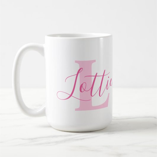 Mug Lottie nom signification et monogramme de texte ro (Gauche)