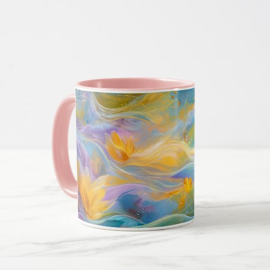 Mug Lotus dorés abstraits fleurs flottantes (Devant gauche)