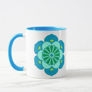 Mug Lotus Flower Mandala, Turquoise, Blue et Lime