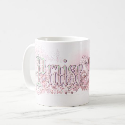 Mug "Louez Le Seigneur" pastel rose et vert (Devant gauche)