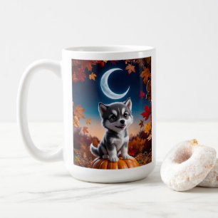 Mug Loup adorable avec Crescent Moon Halloween Art