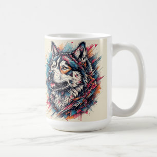 Mug Loup avec des éléments géométriques et des couleur