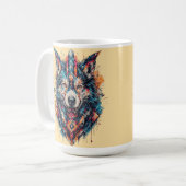 Mug Loup avec des éléments géométriques et des couleur (Devant gauche)