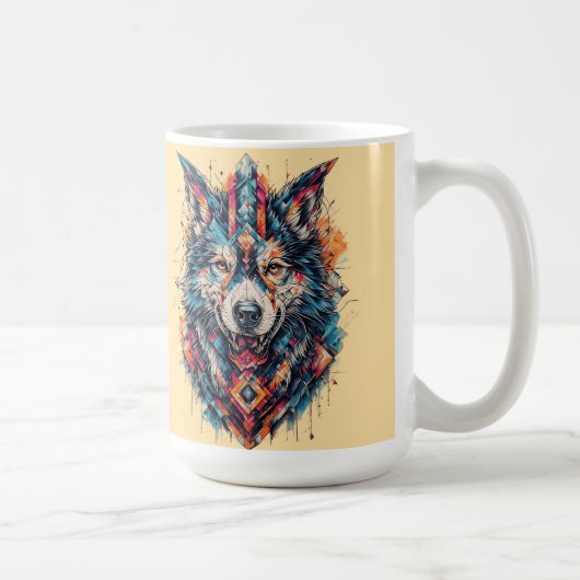 Mug Loup avec des éléments géométriques et des couleur (Droite)