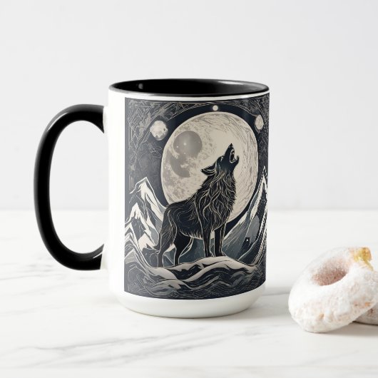 Mug Loup de nuit Howl - Lune et forêt esthétique (Avec donut)