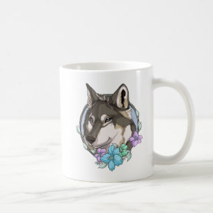 Mug Loup gris et fleurs illustrées